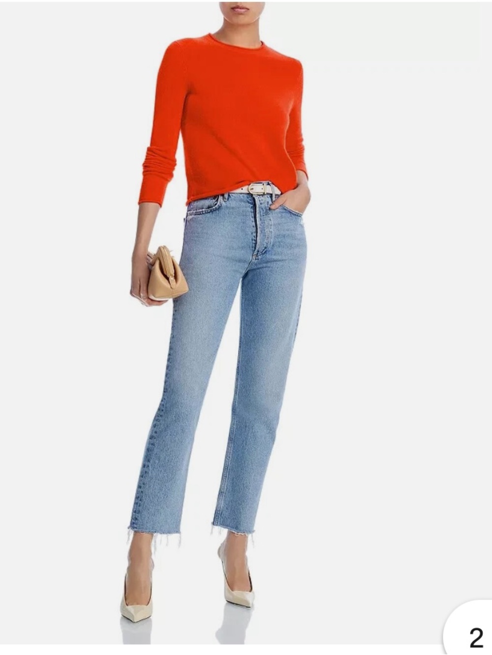 Aqua women’s Bright Orange Crewneck Sweater 100% cashmere
